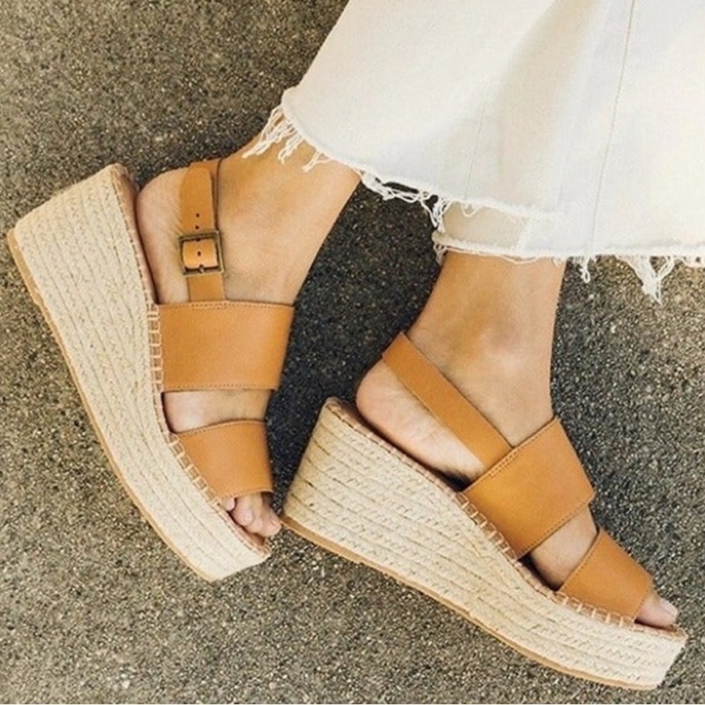 New Soludos Carmel Wedge Espadrilles in Camel Leather Size 11
